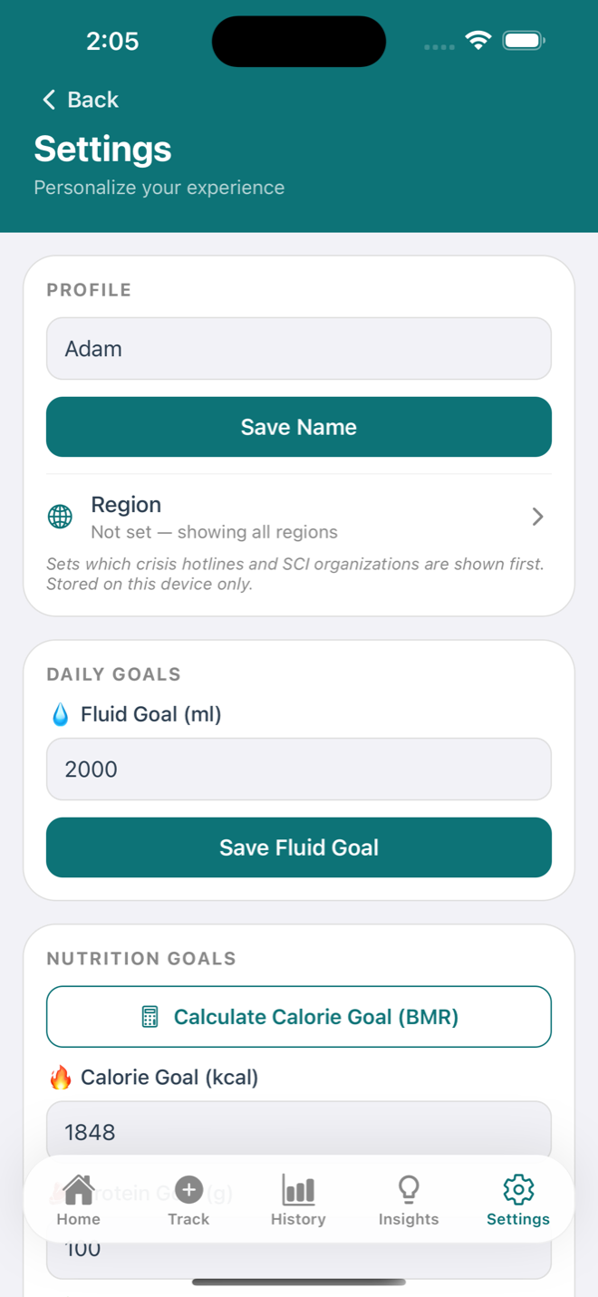 NeuroSugi Settings screen